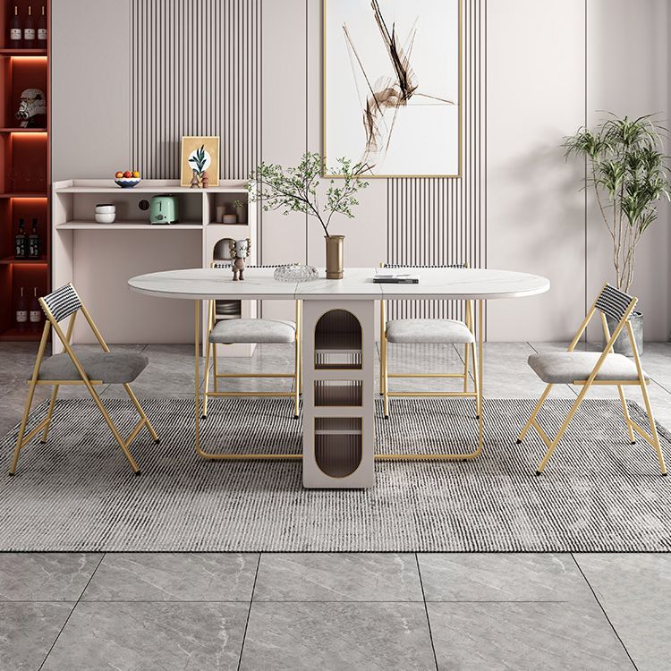 Contemporary Oval Dining Table Sintered Stone Drop-Leaf Table for Dining Room,59"L x 29.5"H