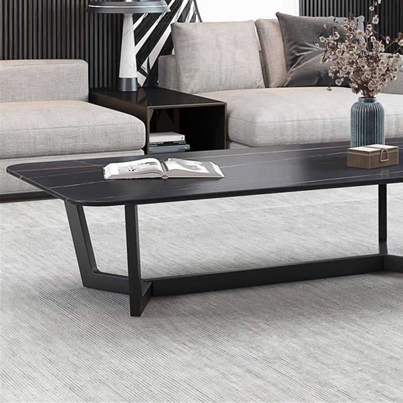 17.7" High Trestle Coffee Table Black Finish Slate Top Cocktail Table