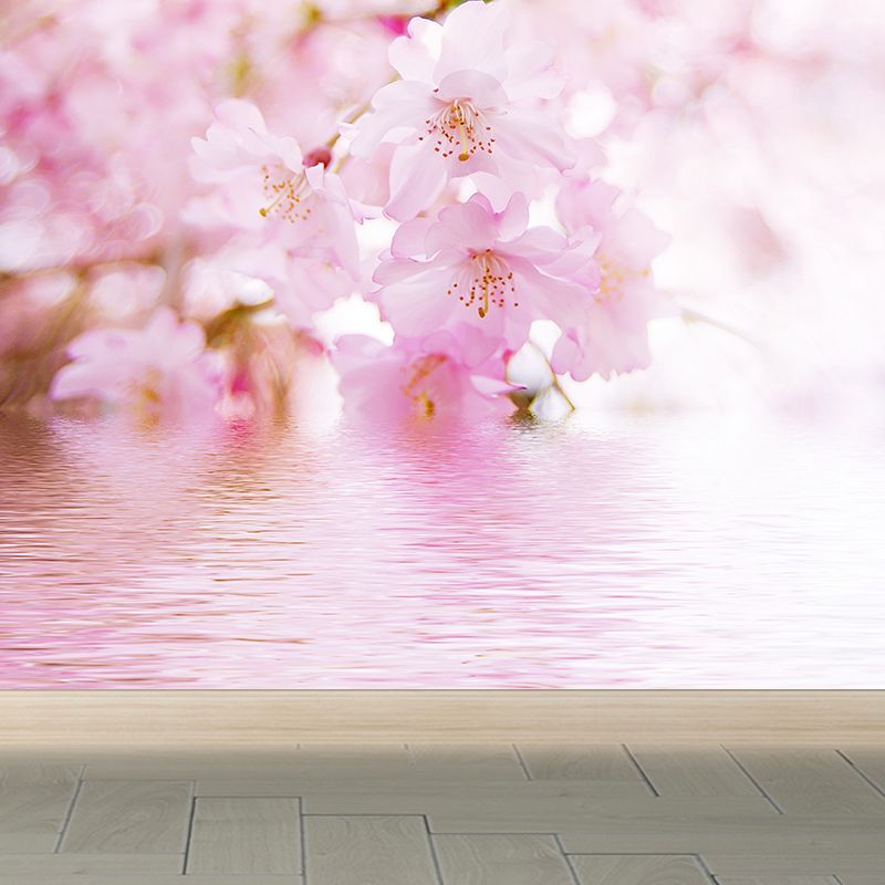 Fragrant Cherry Flowers Mural Decal for Living Room, Pink, Custom Size Available