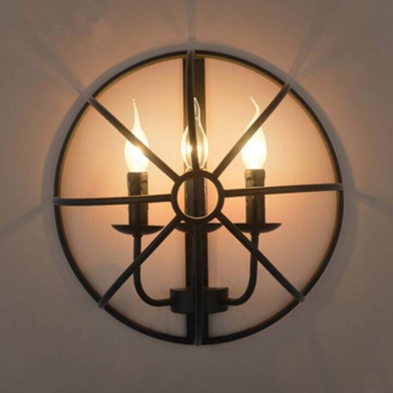 2-Lights Candlestick Shaped Industrial Style Wall Sconce Black Wrought Iron Open Bulb Wall Mount Light in Black