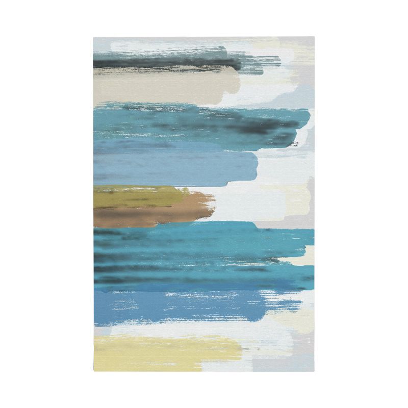 Blue Abstract Printed Rug Polyster Nordic Area Carpet Pet Friendly Easy Care Stain-Resistant Indoor Rug for Decoration