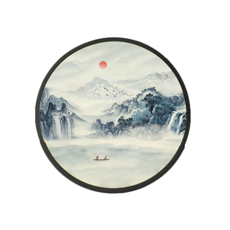 Rounded Bedroom Mountain Wall Lamp Acrylic LED Oriental Wall Mural Light in Black
