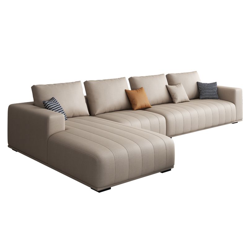 Cream Modern Faux Leather Square Arm Sofa/Sectional with Pillowed Back Cushions