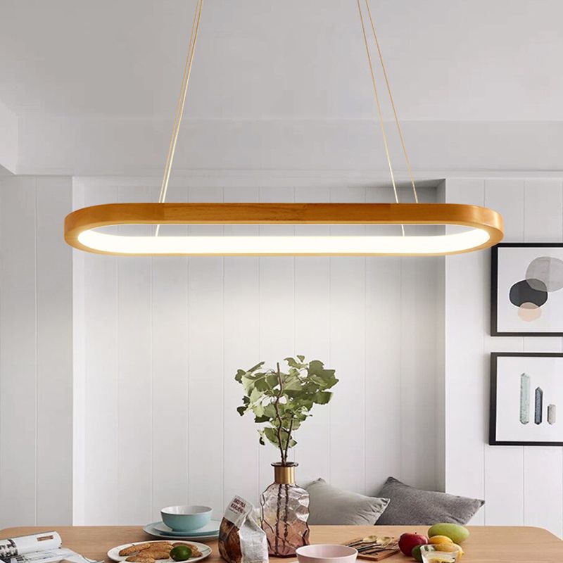 Ellipse Restaurant Island Ciondolo Wood 27,5 "/35,5" Long LED SEMPLICITY Apparecchiatura a sospensione in beige