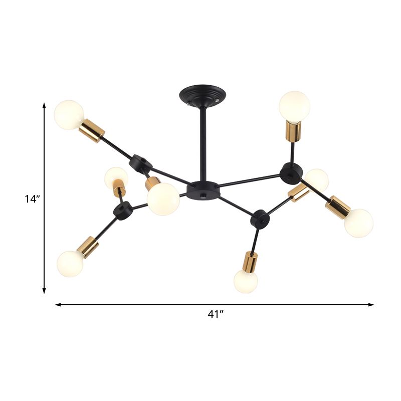 Lumo lampadario di filiale in metallo Luce a 8 luci contemporanea Luce a soffitto in nero per camera da letto