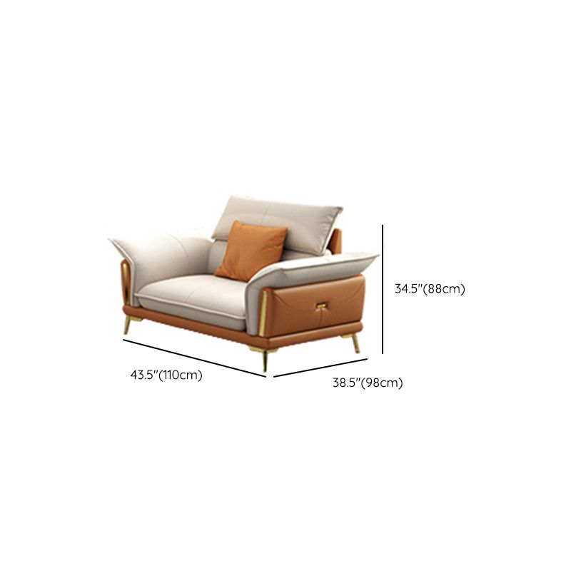 Glam Leather Living Room Seating Flared Arm Cushions White Settee