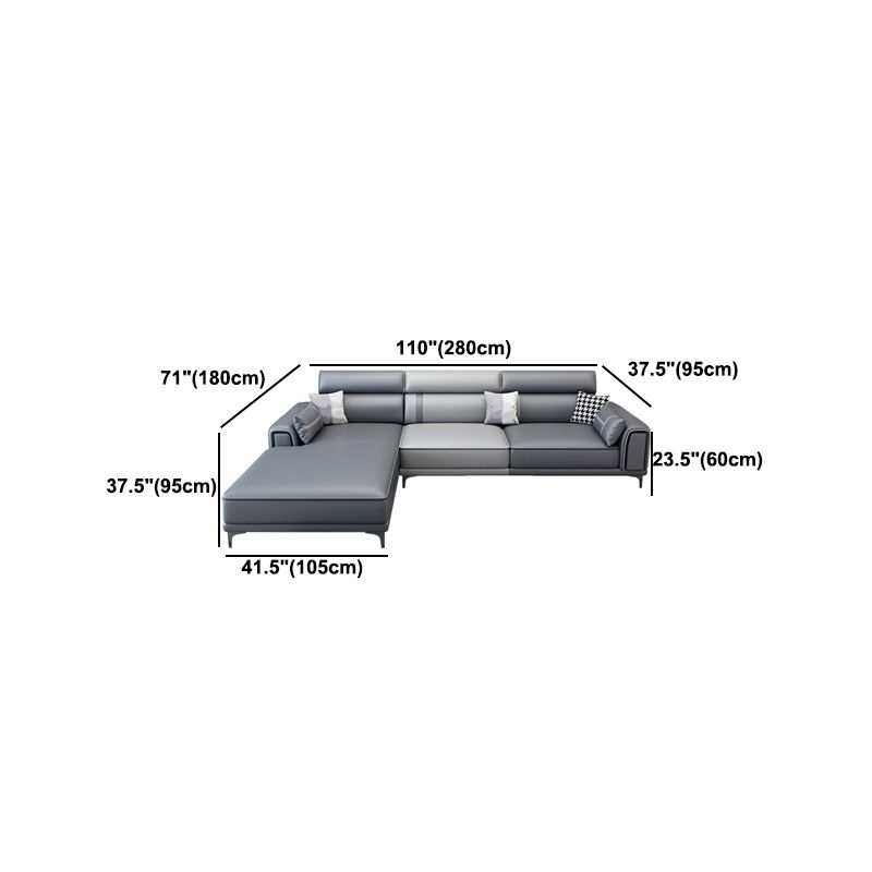 Contemporary Sofa & Chaise in Grey Square Arm Sectional with Bolster Pillows