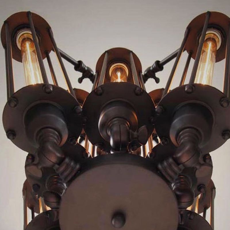 Black 8-Light Pendant Light in Industrial Retro Style Wrought Iron Linear Hanging Lamp