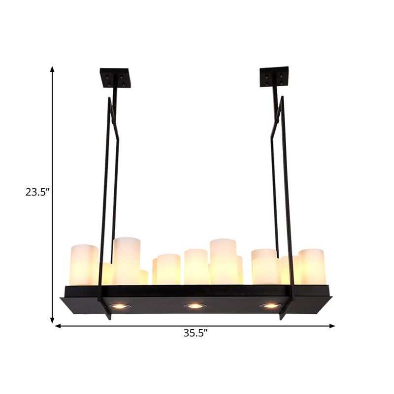 8/12/16 Lights Island Pendant Light Traditional Barrel Frosted Glass Hanging Lamp in Black for Dining Room