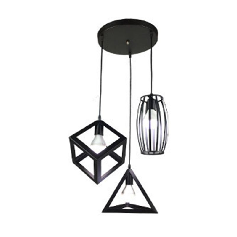Industrial Style Hanging Lamp Geometry Iron 3 Light Island Light Fixture for Dining Table