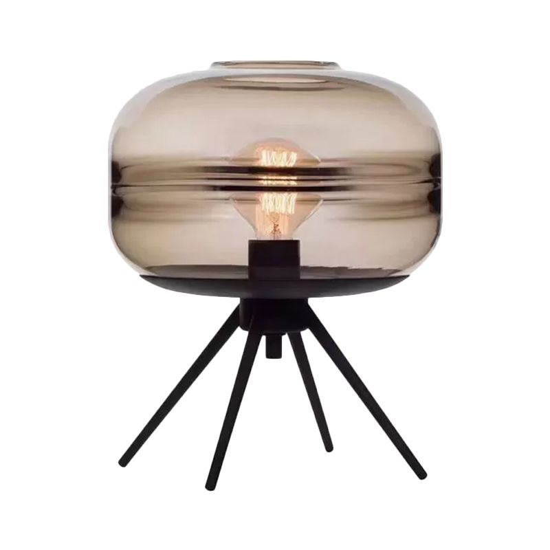 Lampe de table noire à 4 verres moderne créatif à un seul bulbe tan / bleu clair table de chevet en verre avec ombre à la lampe d'ellipse