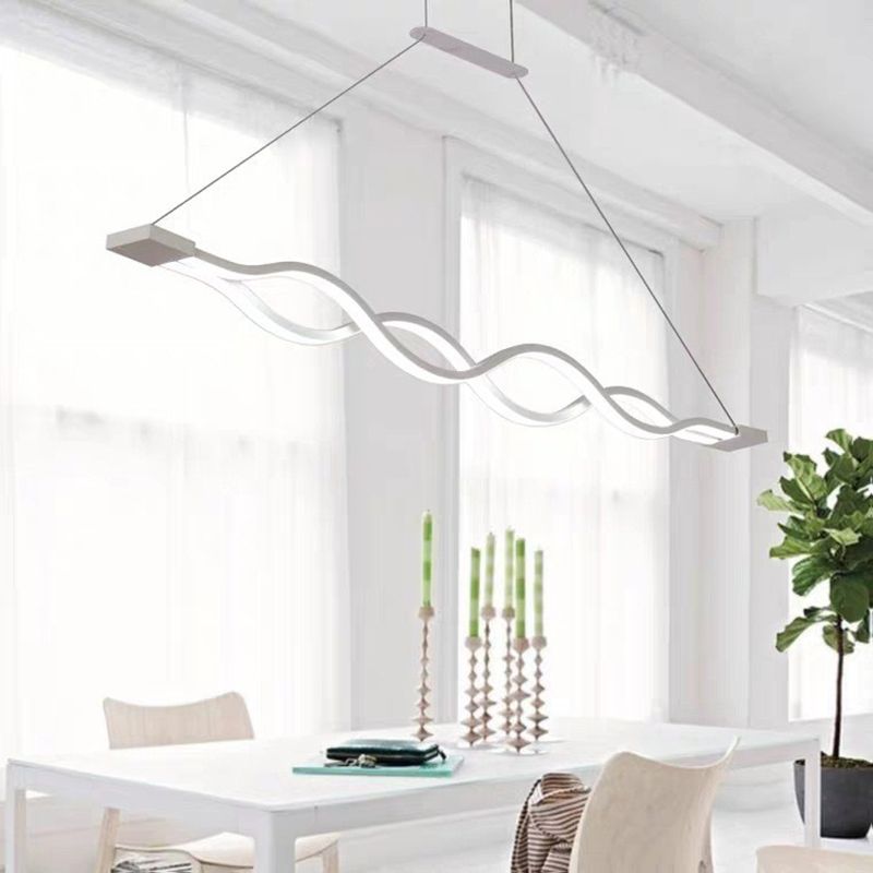 Simple Waving Hanging Island Light Metal LED Dining Room Island Ceiling Light