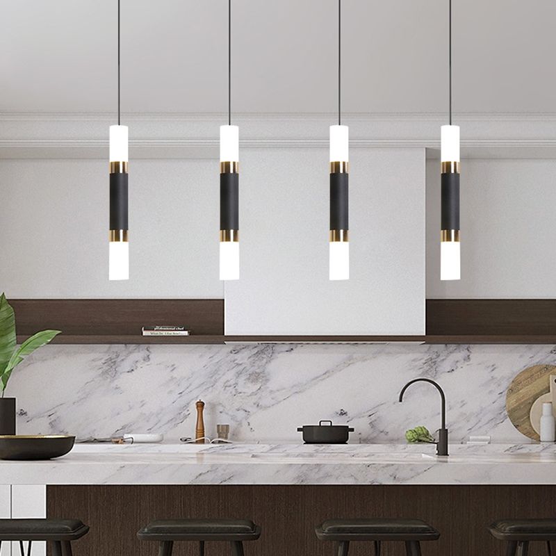 Nordischer zylindrischer Anhänger Beleuchtung Metall Küchenbar LED Downlight in Schwarz