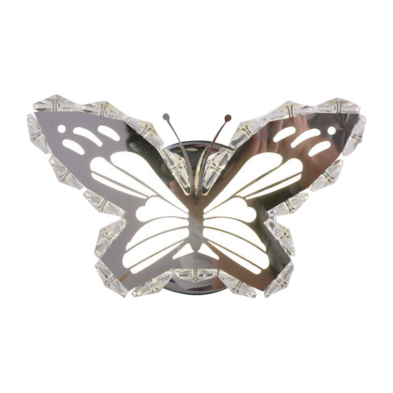 LED Corridor Wall Lighting Contemporary Stainless-Steel Wall Sconce with Butterfly/Fish Crystal Shade in Warm/White Light