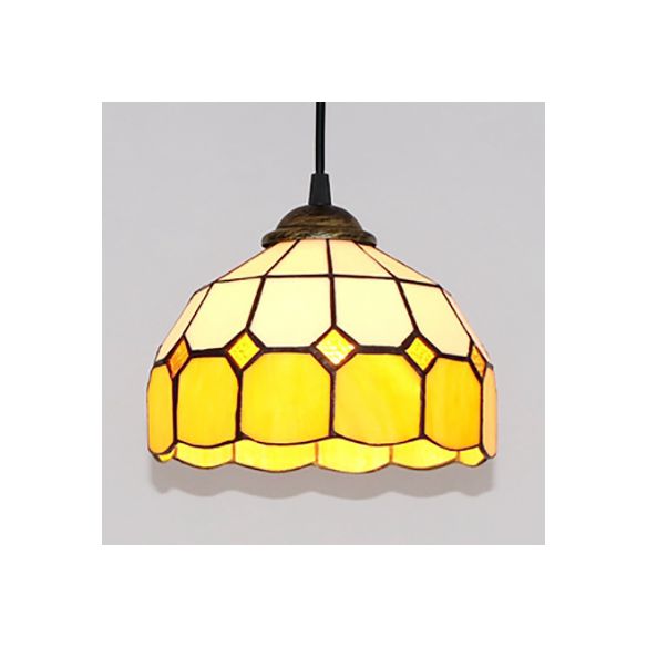 Hemisphere Pendant Light 1 Bulb Pink/Blue/Orange Stained Glass Tiffany-Style Ceiling Suspension Lamp