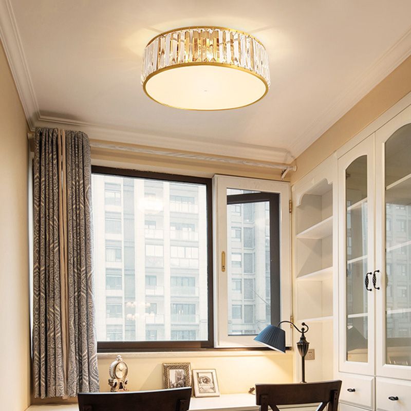 Luminaire encastré Plafonnier simpliste en cristal à tambour en or