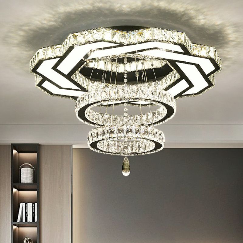 Halo Ring Dining Room Semi Mount Lighting Clear Crystal Minimalist Ceiling Mounted Light