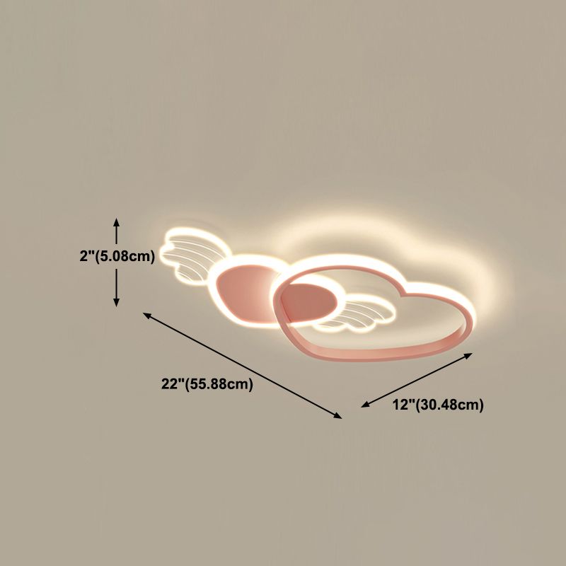 Metal Heart Shape Flush Ceiling Light Modern Style 4 Lights Flush Mount Lighting in Pink