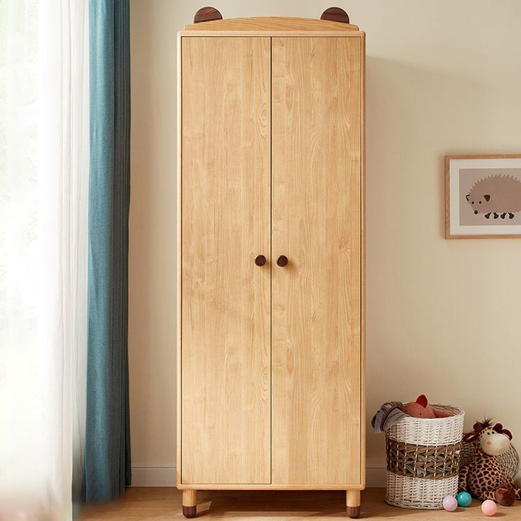 Bear Hanging Clothes Rack Brown Solid Wood Dress Up Unit with Doors