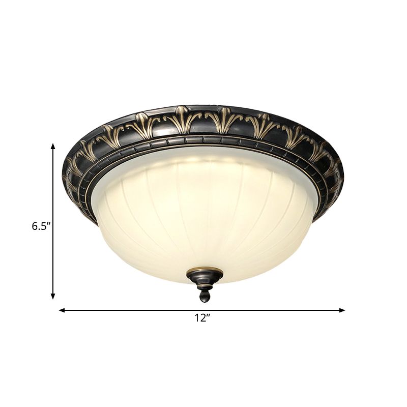 Dome Living Room Ceiling Light Rural White Glass LED Black Flush Mount Lighting Fixture