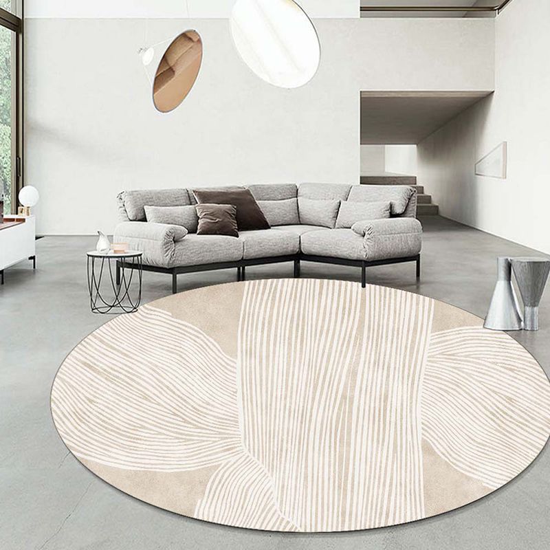 Light Brown Stirpe Rug Polyester Casual Rug Non-Slip Backing Rug for Living Room