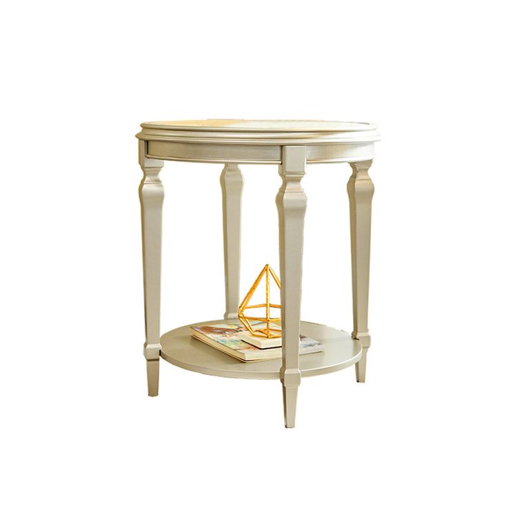 Modernistic Round Double Tier End Table Solid Wood 4 Legs End Table