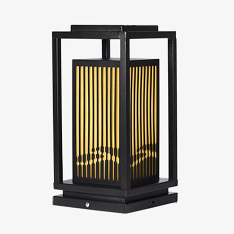 Rectangle Solar Pillar Lamp Contemporary Metal Outdoor Waterproof Light in Black