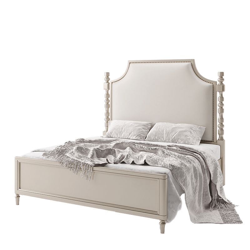 French Country Solid Wood Standard Bed Headboard Bed Frame with Legs