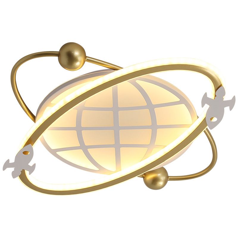 Childrens Orbit Flush Mount Ceiling Light Metal Bedroom LED Flush Light with Rocket Detail