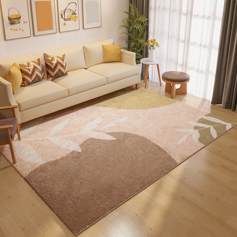 Casual Orange Rug Polyester Plants Rug Washable Rug for Living Room
