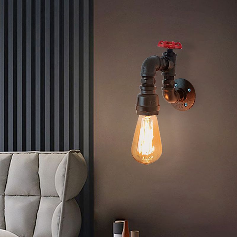 Black Contemporary Wall Sconce Metal Pipe Shape Vanity Lamp for Bathroom