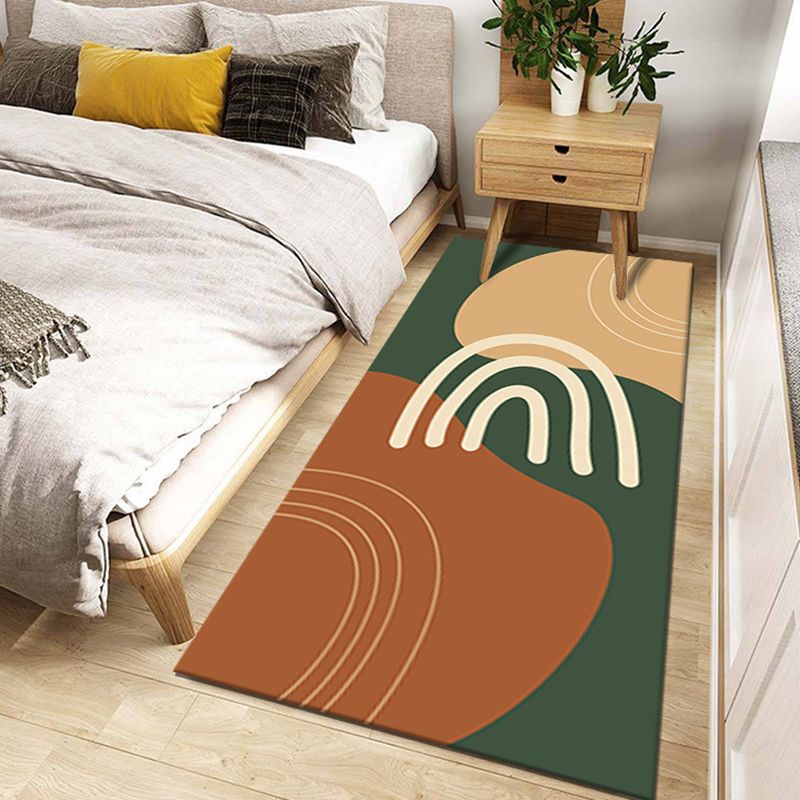 Dark Green Pattern Rug Modern Polyester Rug Washable Rug for Living Room