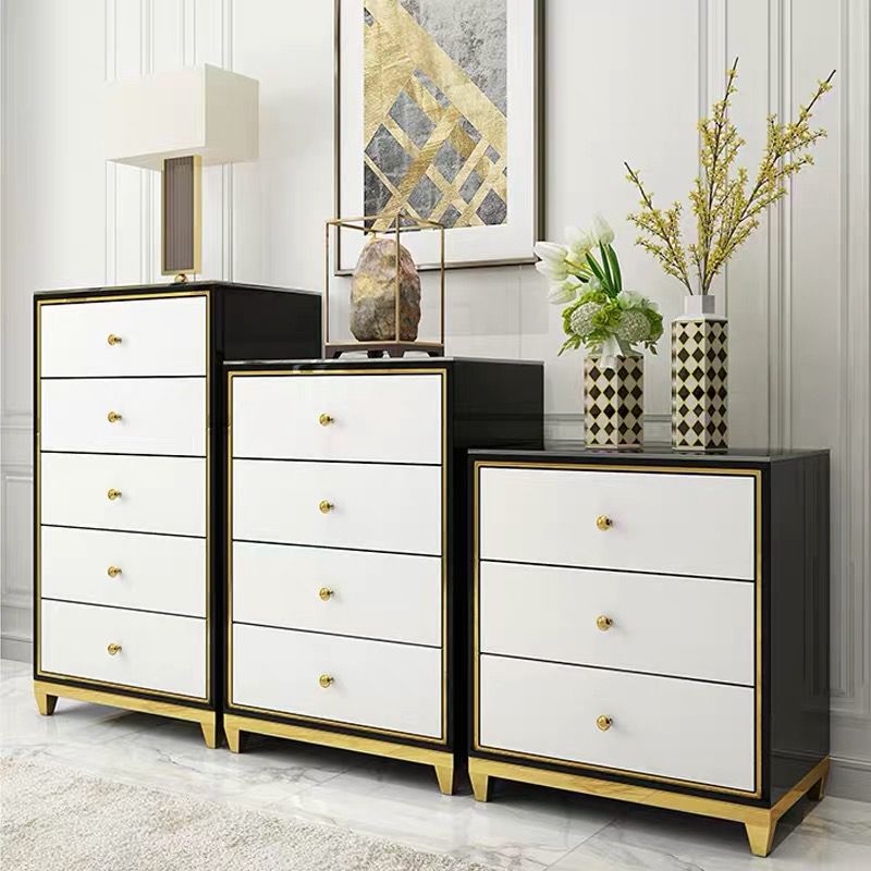 Glam Wooden Bedroom Storage Chest Vertical Chest with Drawers
