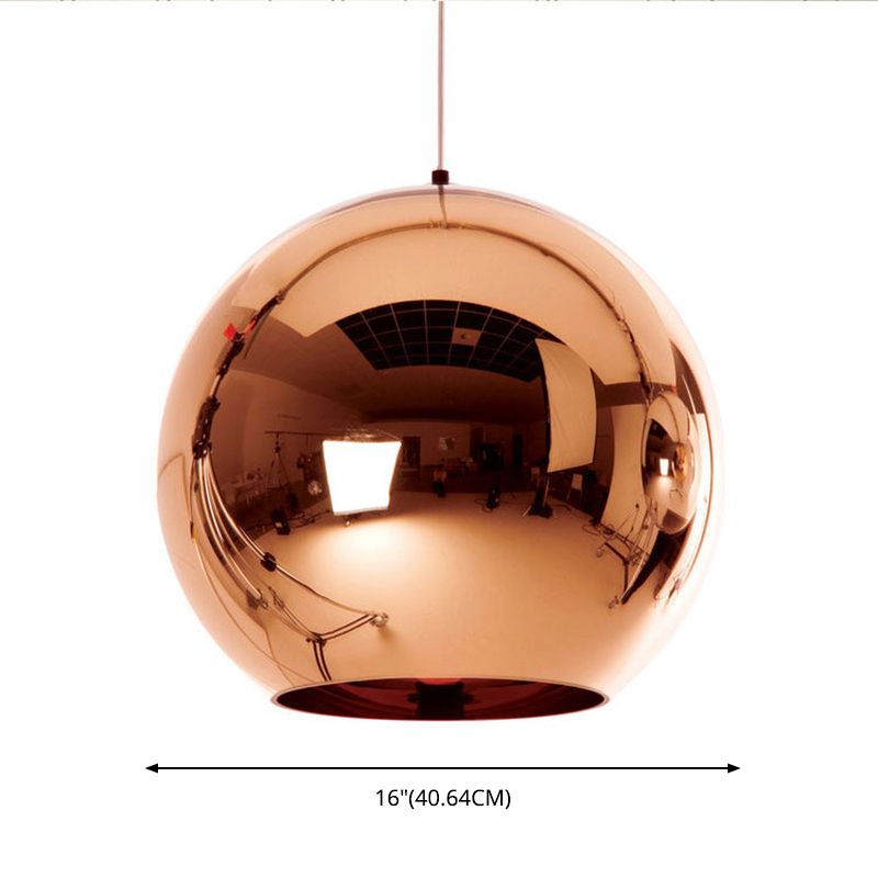 1-Light Globe Hanging Light with Bronze Electroplated Mirror Glass Shade Contemporary Simplicity Dining Room Lighting Fixture