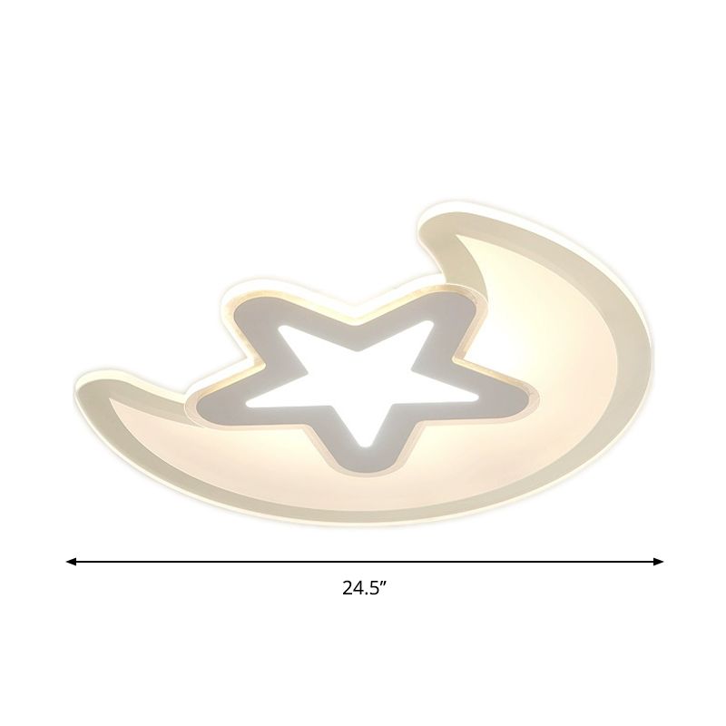 White Crescent and Star Flushmount Minimalistic 16.5"/20.5"/24.5" Wide LED Acrylic Ceiling Mount Light in Warm/White Light