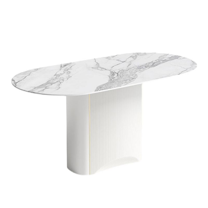 Luxury Sintered Stone Table Oval Pedestal White Tone Dining Table for Dining Room
