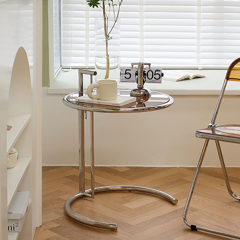 Round Metallic C Side Table Contemporary Glass Top Round Side End Table