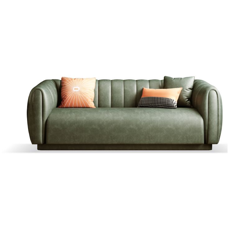 Contemporary 31.5" H Faux Leather Tuxedo Arm Sewn Pillow Back Sofa