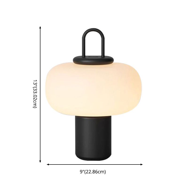 Black Lantern Table Lamp Postmodern 1-Light Ivory Glass Nightstand Light