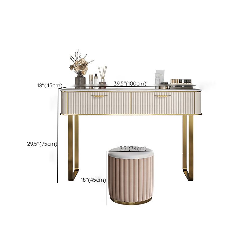 Glam Slate Top Make-up Vanity Wooden Vanity Dressing Table Set with 2 Drawers