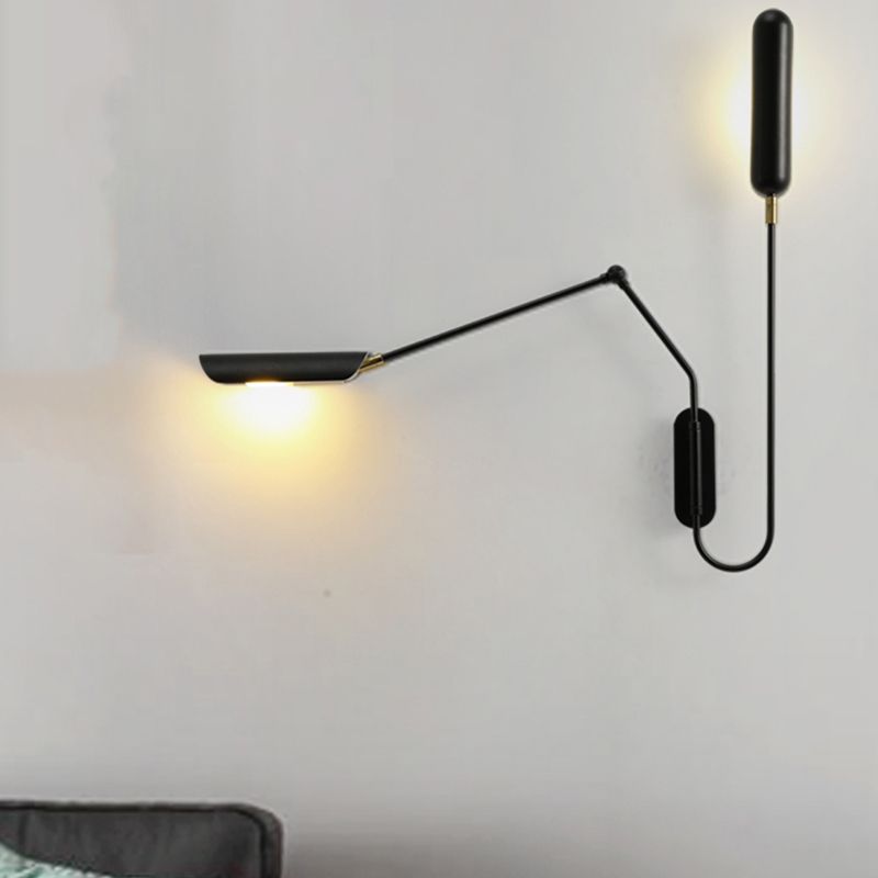 Black Metal Shade Wall Light Nordic 2 Lights Adjustable Wall Sconce for Living Room