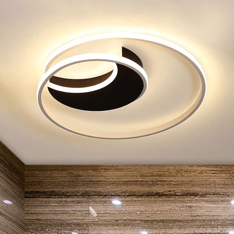 Spiral Flush Ceiling Light Simple Acrylic 16"/19.5"/23.5" Wide LED White/Black Flush Mount Lighting in Warm/White Light