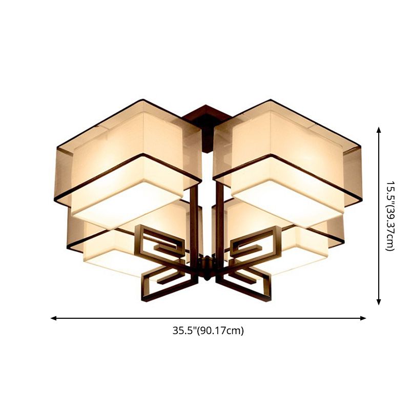 4-Light Square Semi Flush Mount in Traditional Simplicity Fabrics Ceiling Light for Living Room