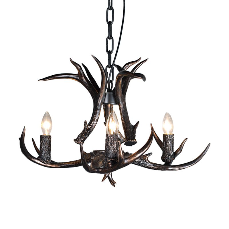 3/5/6 Heads Resin Chandelier Vintage Style Black Candelabra Living Room Pendant Light with Adjustable Chain
