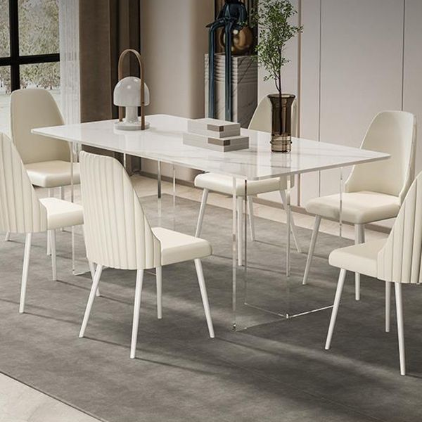 Modern Sintered Stone Dining Table Acrylic Dining Table with Double Pedestal Base