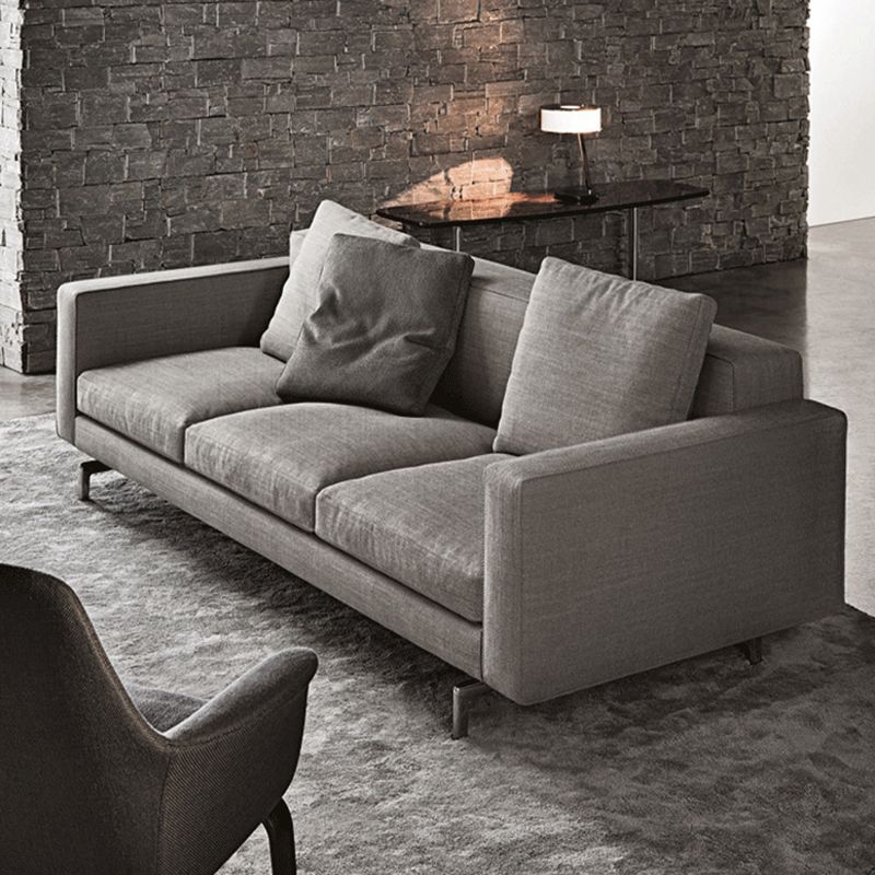 Gray 3-seater Sqaure Arm Sofa Contemporary Slipcovered Sofa with 3 Pillows