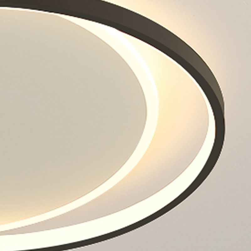 Metal Round Shade Flush Ceiling Light Modern Style 2-Lights Flush Mount Fixture in Black