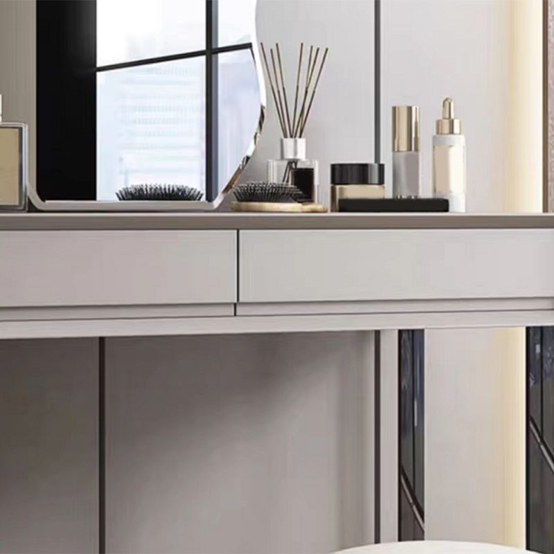 Gray Wood Vanity Desk Modern Simple 2 Drawers Dresser with Stool - 29.5" H