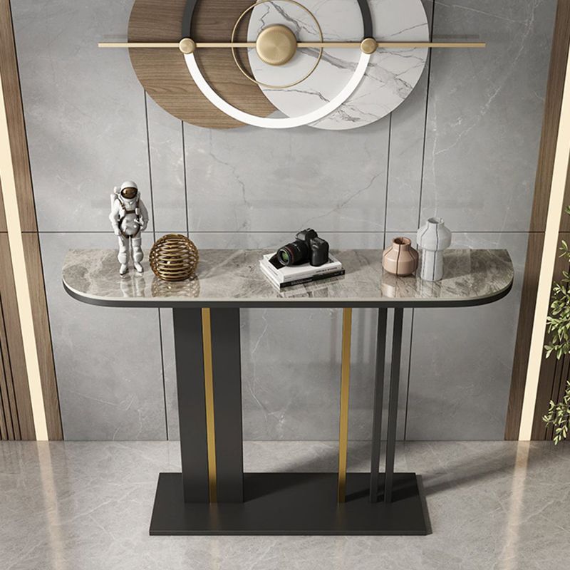 Modern Stone Console Table 11.81" W Half Moon Accent Table for Hall