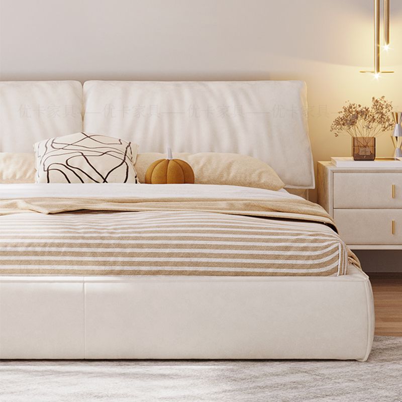 Modern Style Upholstered Headboard White Imitation Leather Bed